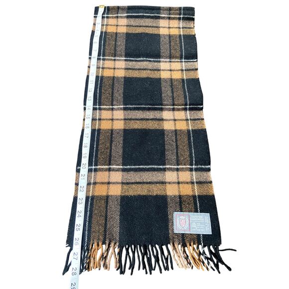 Heritage 100% Lambswool Plaid Scarf Black Camel White 56x12 Fringe Soft Warm - Picture 5 of 6